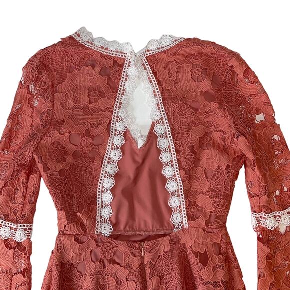 Alexia Admor Pink Contrast Lace Overlay Bell Long Sleeve Mini Dress Size Small - Picture 7 of 16